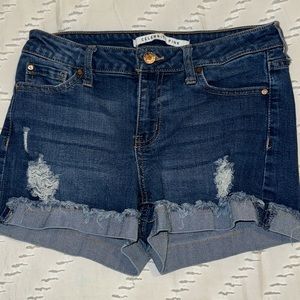 EUC Celebrity Pink Distressed Jean Shorts 3/26 Cuffed Hem Stretchy 3" inseam